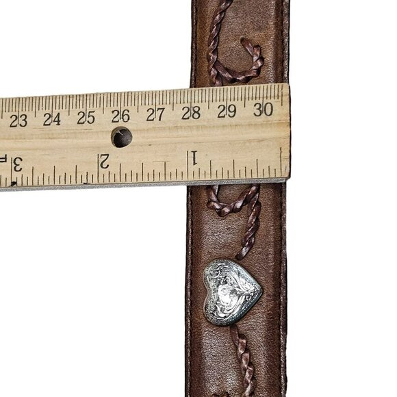 Tony Lama Rustic Leather Belt‎ Embossed Heart Concho Accents Silver Buckle sz 30 - Picture 13 of 14